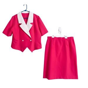 Vintage Hot Pink Skirt Suit Set 80s Barbie Day to Night Outfit Costume Retro